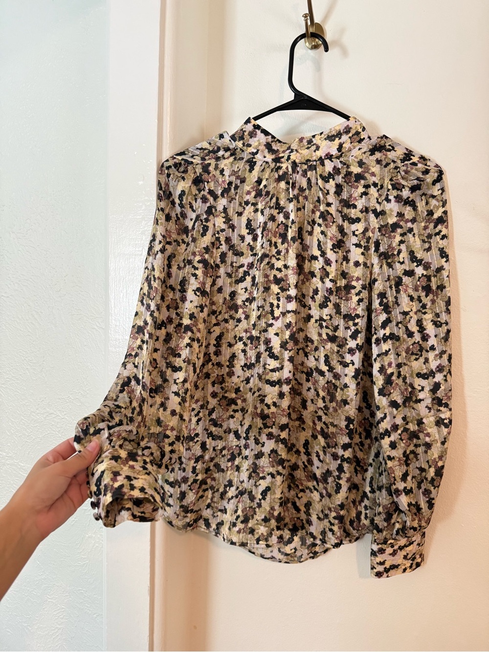 H&M Floral Pleated Long-Sleeve Blouse - Cream, Pink, Black